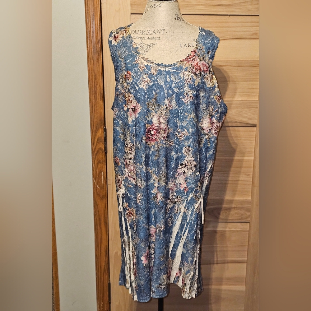 Floral Lace Mini Dress - Blue and Pink